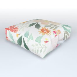 Sweet Pastel flowers and leaves watercolor Outdoor Floor Cushion