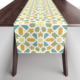 Yellow Stars and Green Flowers ARABIC TILES Table Runner