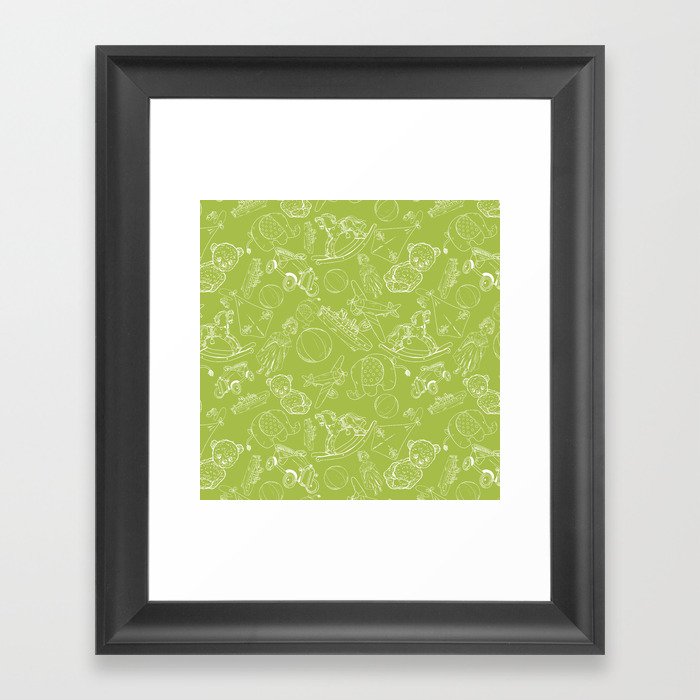 Light Green and White Toys Outline Pattern Framed Art Print