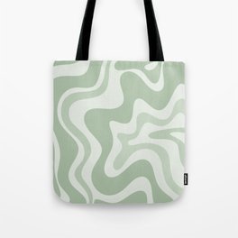 Retro Liquid Swirl Abstract Pattern Sage Tote Bag