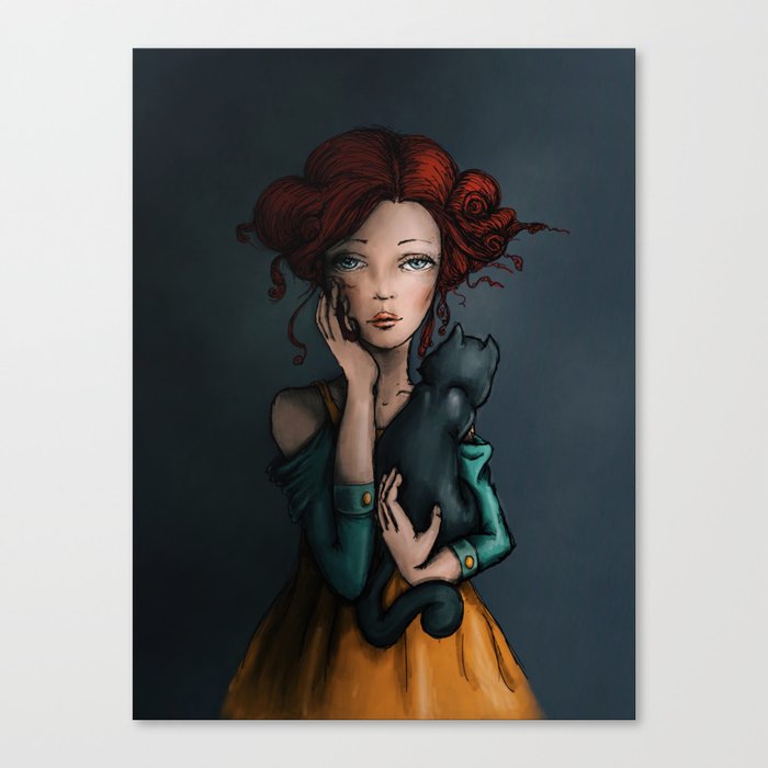 The black cat and his lady Canvas Print
