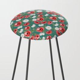 Daisy and Poppy Seamless Pattern on Green Blue Background Counter Stool