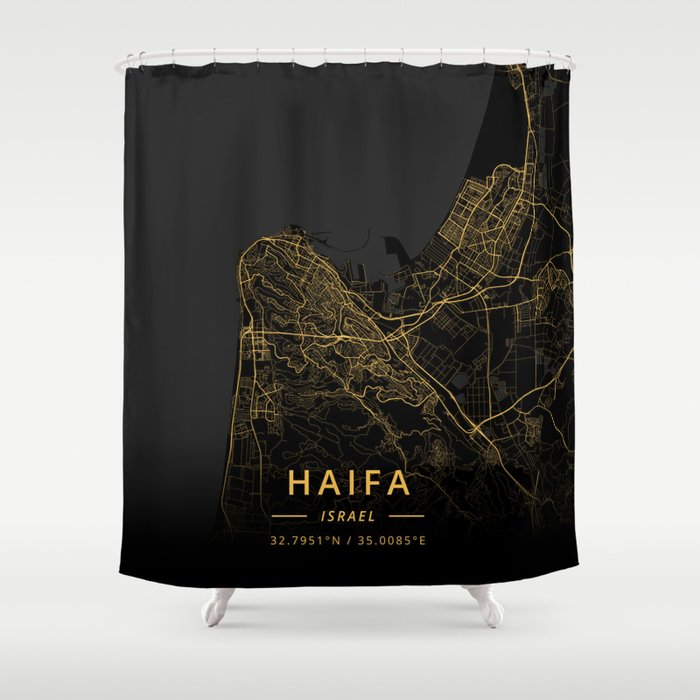 Haifa, Israel - Gold Shower Curtain