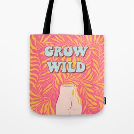 GROW WILD with bum vase and endless foliage 1. yellow on pink Tote Bag