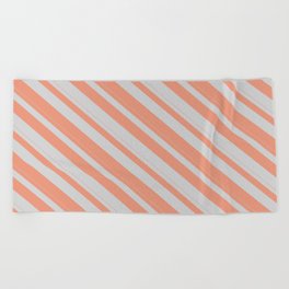 [ Thumbnail: Light Gray & Dark Salmon Colored Lines/Stripes Pattern Beach Towel ]