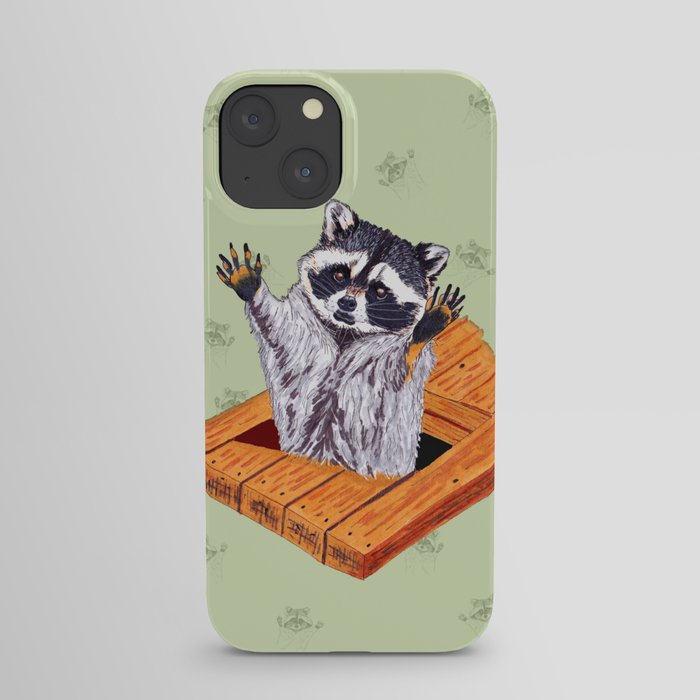 Peeking Raccoons #5 Green Pallet- iPhone Case