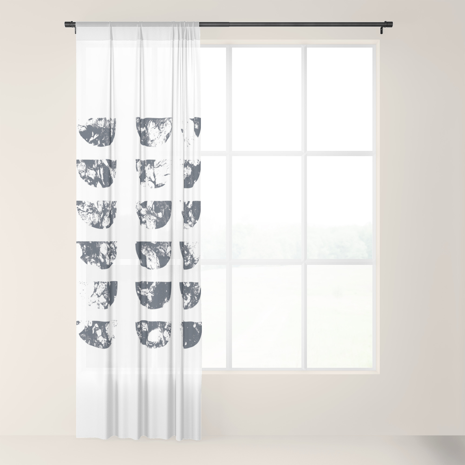 Josie Navy Blue Half Moon Abstract Sheer Curtain By Selwynandpark