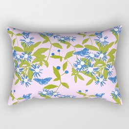 Little Blue Flowers And Butterflies Pink Retro Rectangular Pillow
