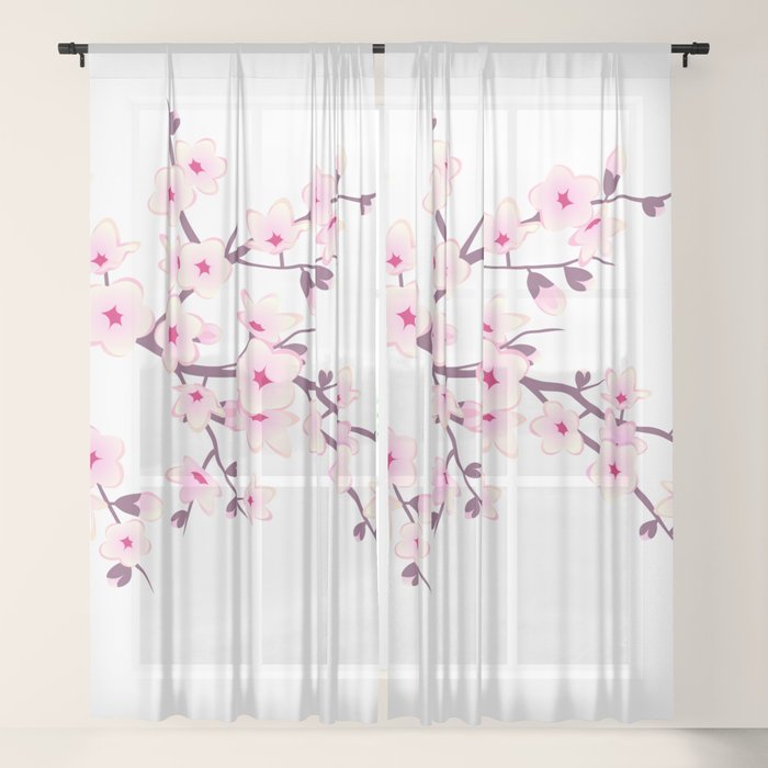 Cherry Blossom Pink White Sheer Curtain By Ninabaydur Society6
