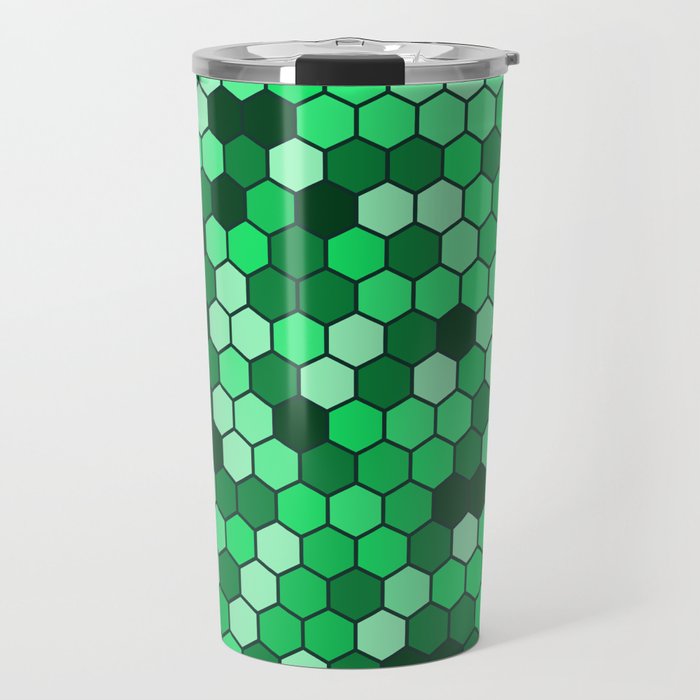Lime Green & Black Color Hexagon Honeycomb Design Travel Mug