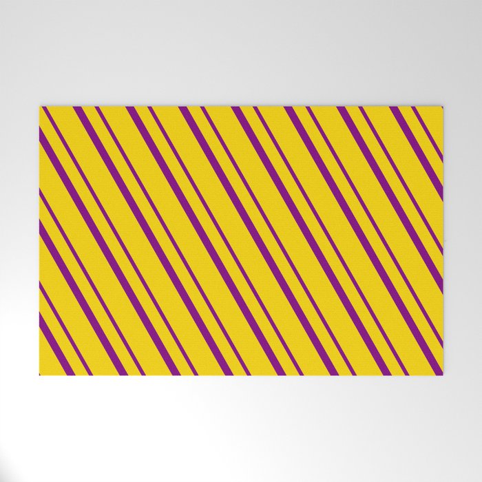 Yellow and Purple Colored Lined Pattern Welcome Mat