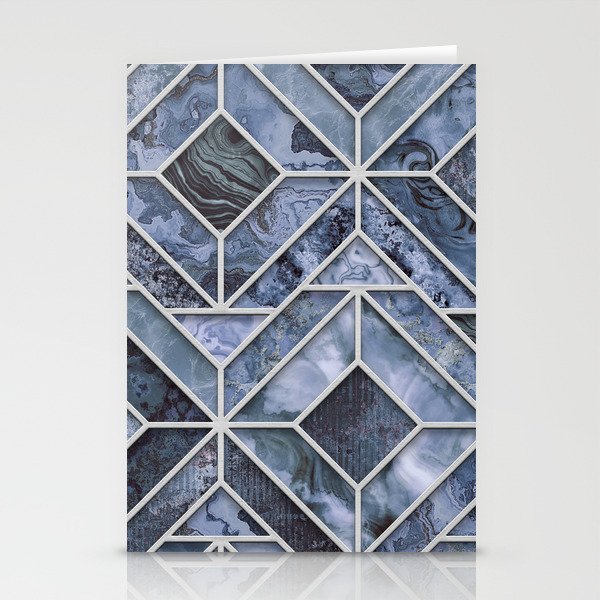 Arctic Blue Art Deco Inspired Gemstone Marble Stained Glass Design Stationery Cards