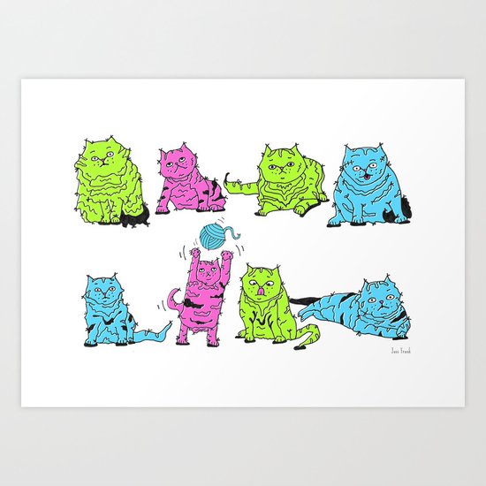 Fluro Cats Art Print