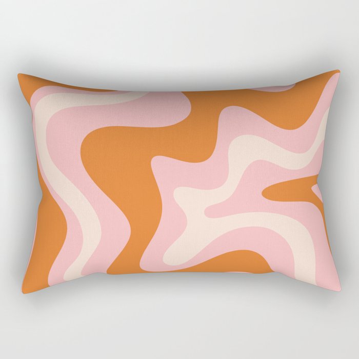 Liquid Swirl Retro Abstract Pattern in Pink Orange Cream Rectangular Pillow