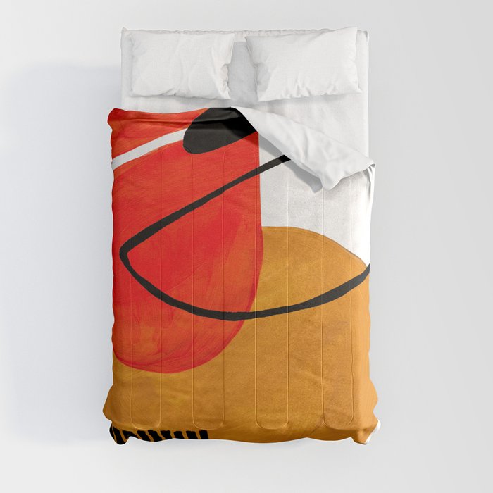 Mid Century Modern Abstract Vintage Pop Art Space Age Pattern Orange Yellow Black Orbit Accent Comforter