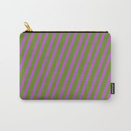 [ Thumbnail: Orchid & Green Colored Lines/Stripes Pattern Carry-All Pouch ]