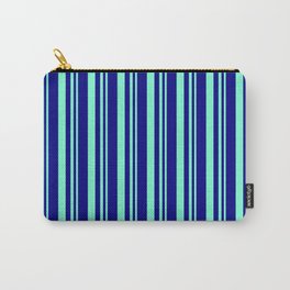 [ Thumbnail: Blue & Aquamarine Colored Lines/Stripes Pattern Carry-All Pouch ]