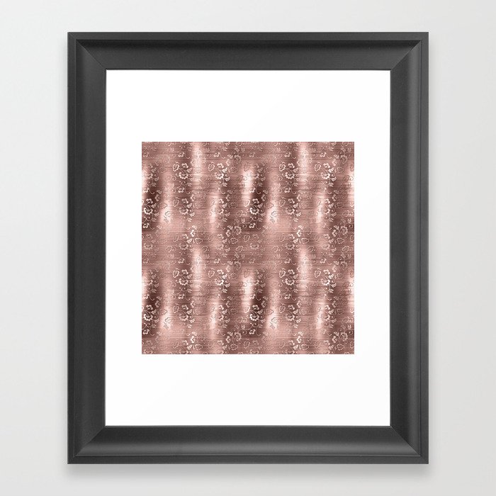 Rose Gold Floral Brushed Metal Texture Framed Art Print