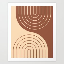 Geometric Lines Rainbow Abstract 15 in terracotta brown beige Art Print
