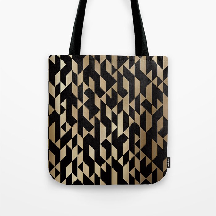 Abstract Geometric Pattern Black and Gold Tote Bag