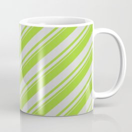 [ Thumbnail: Green & Light Grey Colored Lined Pattern Coffee Mug ]