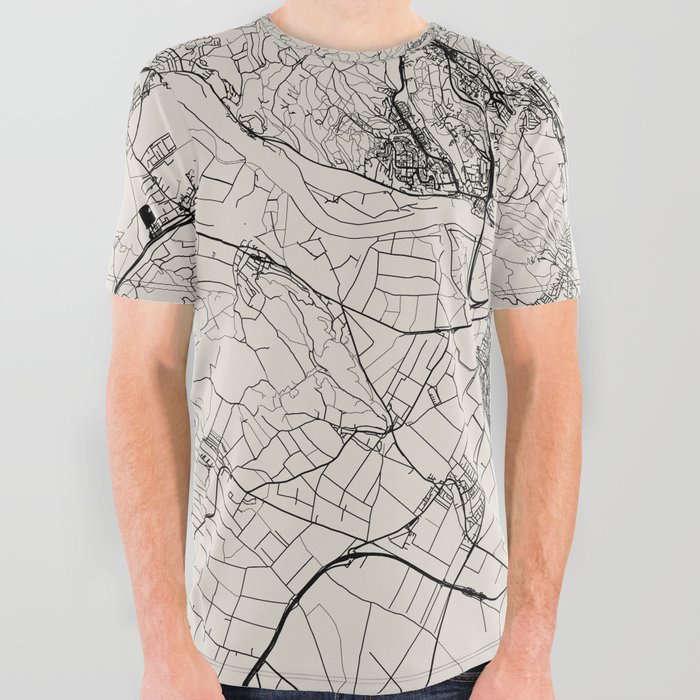 Slovakia, Bratislava - Black & White Map All Over Graphic Tee