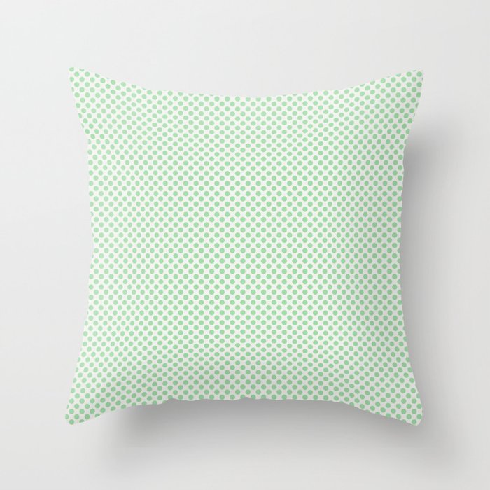 Pastel Green Uniform Polka Dot Pattern 1 on Linen White Pairs to 2020 Color of the Year Neo Mint Throw Pillow