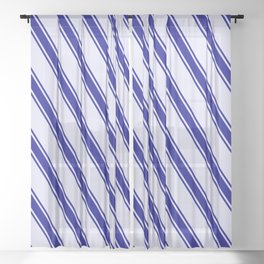 [ Thumbnail: Lavender & Dark Blue Colored Striped Pattern Sheer Curtain ]