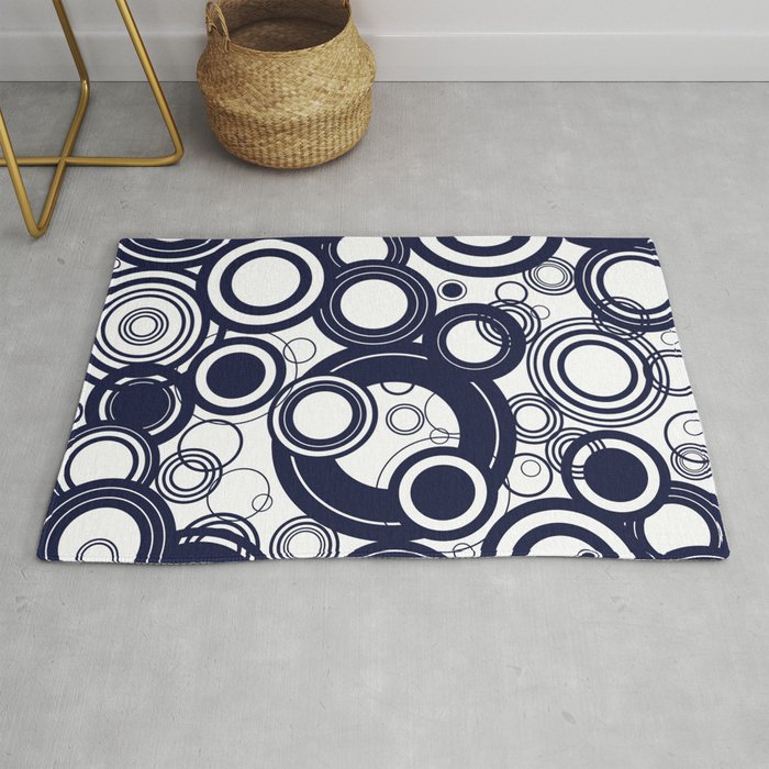 Contemporary Circles Modern Geometric Pattern In Navy Blue And White Rug By 19monkeys Society6