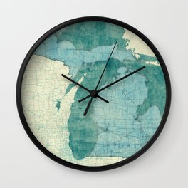 Michigan State Map Blue Vintage Wall Clock