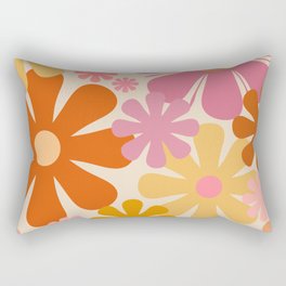 Retro 60s 70s Flowers Thulian Pink Orange Cream Pattern Rectangular Pillow