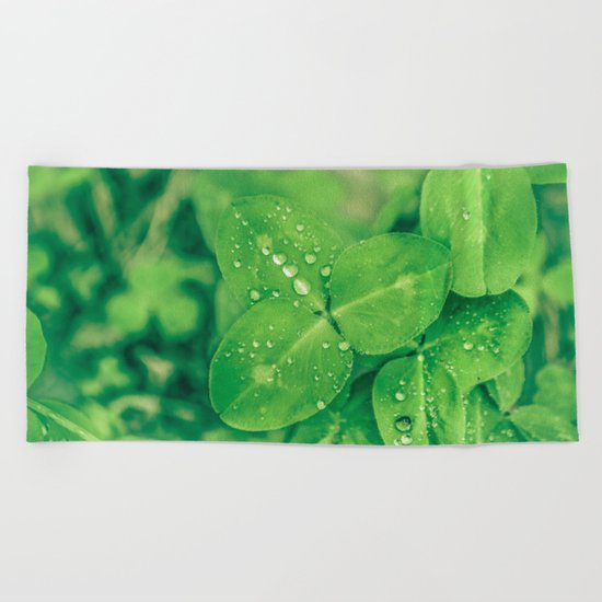 Clover leaf in the rain Beach Towel