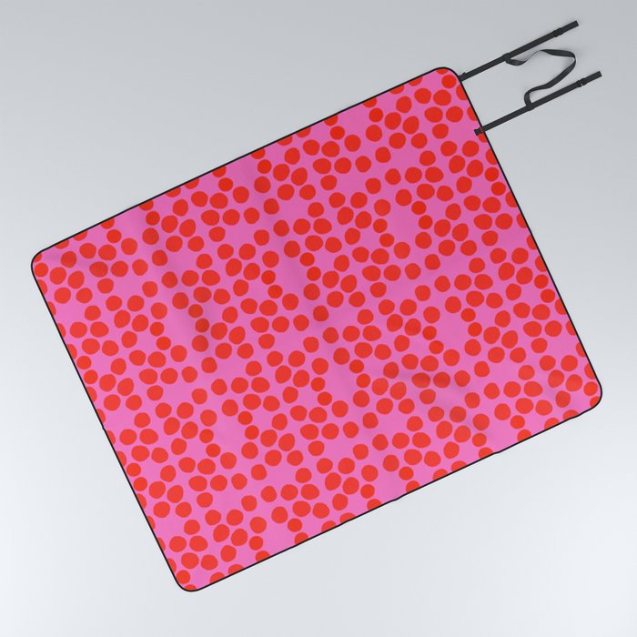 Big Red Dots On Hot Pink Eye Design Mid-Century Modern Scandi Bold Bright Polka Dots Pattern Picnic Blanket