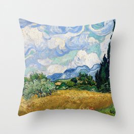 Wheat Field with Cypresses by Vincent van Gogh Throw Pillow