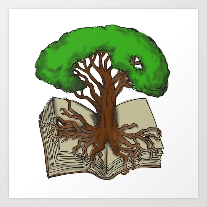 Oak Tree Roots on Book Tattoo Art Print