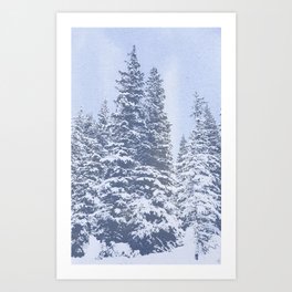 Blue Snowy Forest Tree Illustration Art Print