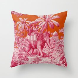 Toile de Jouy - pink and orange Throw Pillow