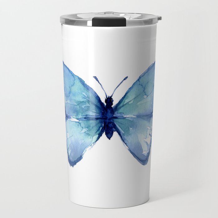 Blue Butterfly Watercolor Travel Mug