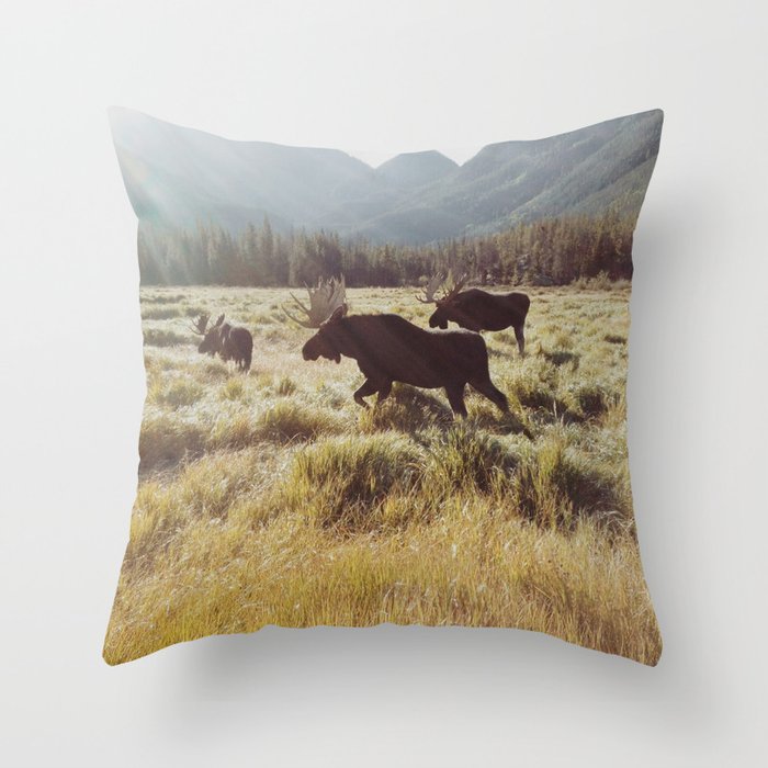 Three Meadow Moose Throw Pillow