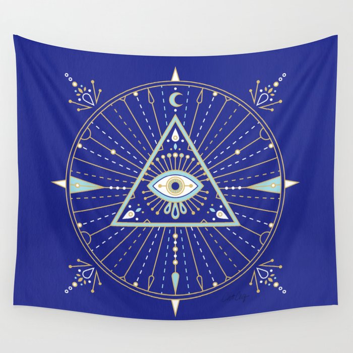 Evil Eye Mandala – Navy Wall Tapestry