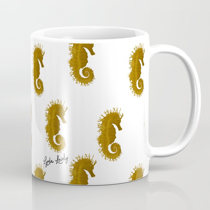 Seahorse yellow/gold- white background Coffee Mug