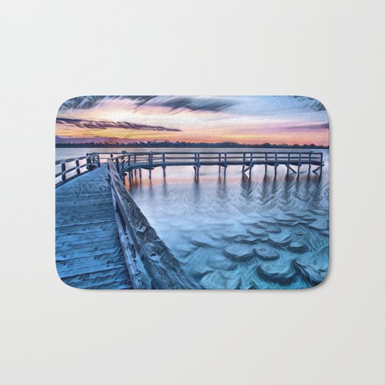 Dock on the River (Sunset) Bath Mat