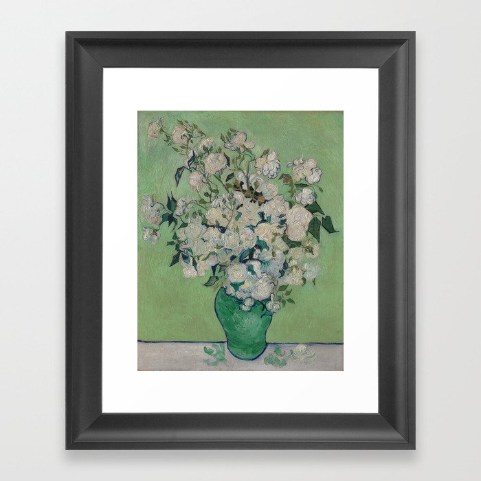 Vase with Pink Roses- Van Gogh Framed Art Print