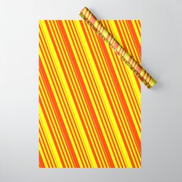 [ Thumbnail: Red & Yellow Colored Lined Pattern Wrapping Paper ]