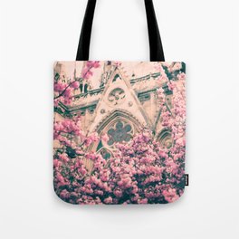 Paris, Notre dame details and cherry blossoms Tote Bag