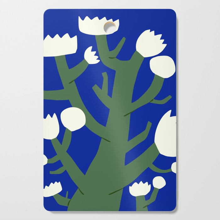 White flowers in blue Cutting Board