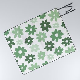 Daisy Flower Pattern (sage green/white) Picnic Blanket