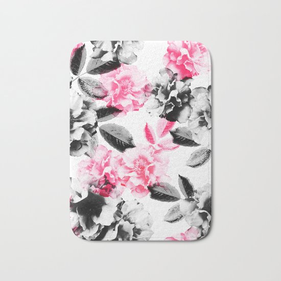 Rose Garden in Pink and Gray Bath Mat