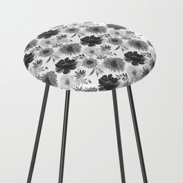 Watercolor black gray white botanical floral Counter Stool