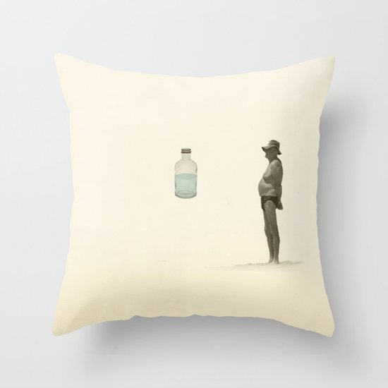 beach and a bottle Throw Pillow
